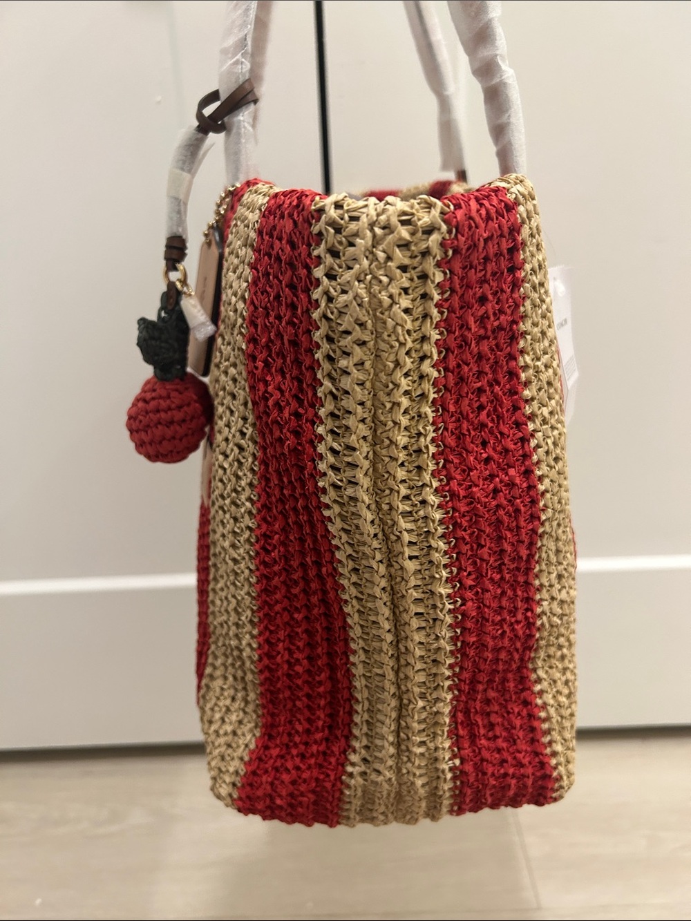 Coach (NWT) City Tote Bag With Stripes And Cherry Charm - Picture 7 of 16
